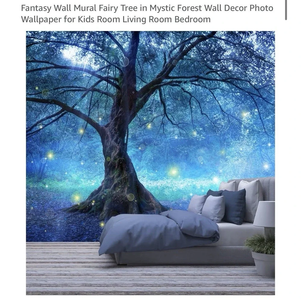Fantasy Wall Mural Fairy Tree Mystic Forest Photo Wallpaper 108x75 Blue Decor